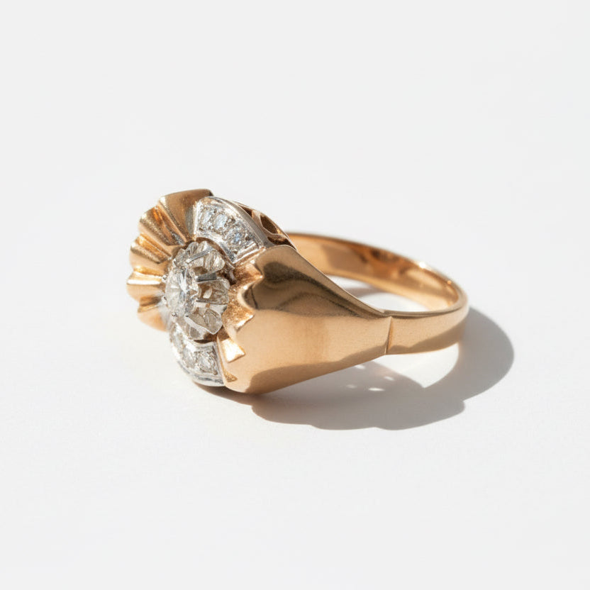 Bague Tank - Or Rosé et Platine - Diamants 0,30 ct