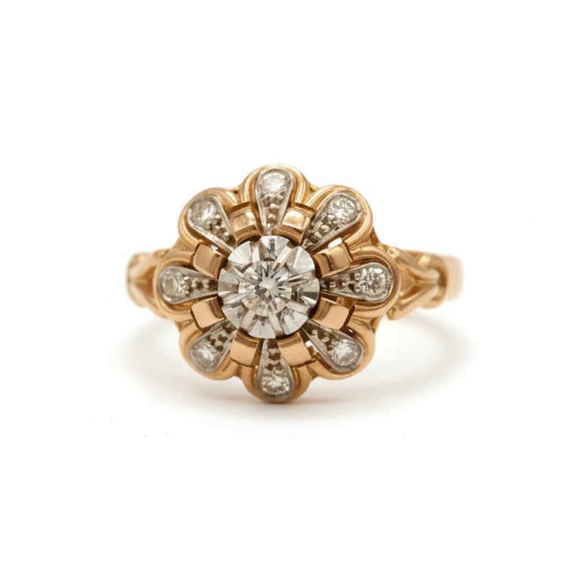 Bague Tank Marguerite - Or rose - Diamants