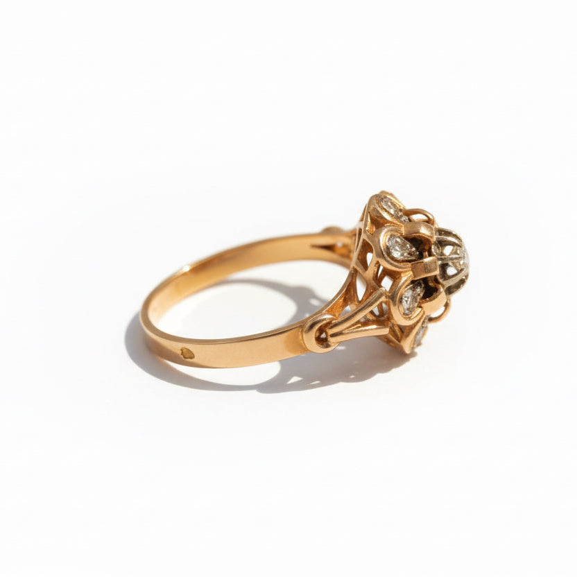 Bague Tank Marguerite - Or rose - Diamants
