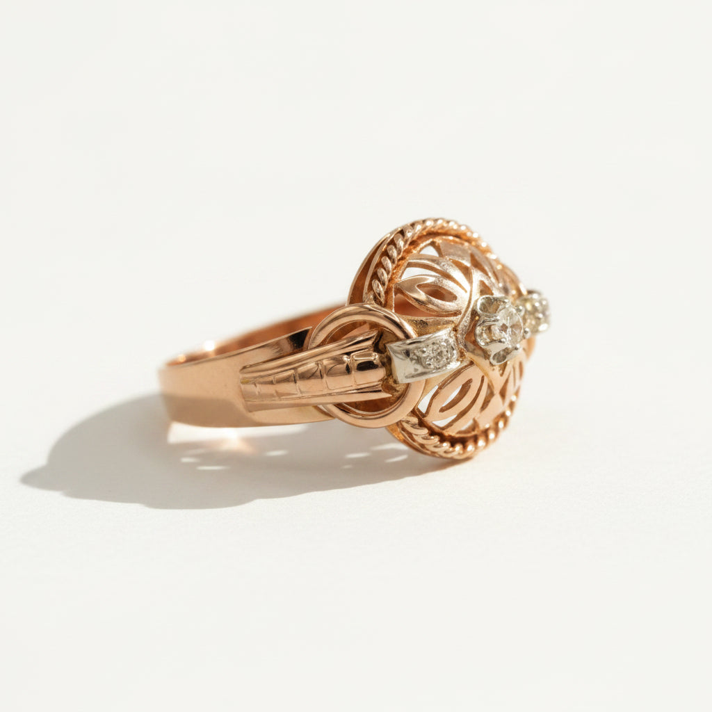 Bague Tank - Or rosé et Diamants