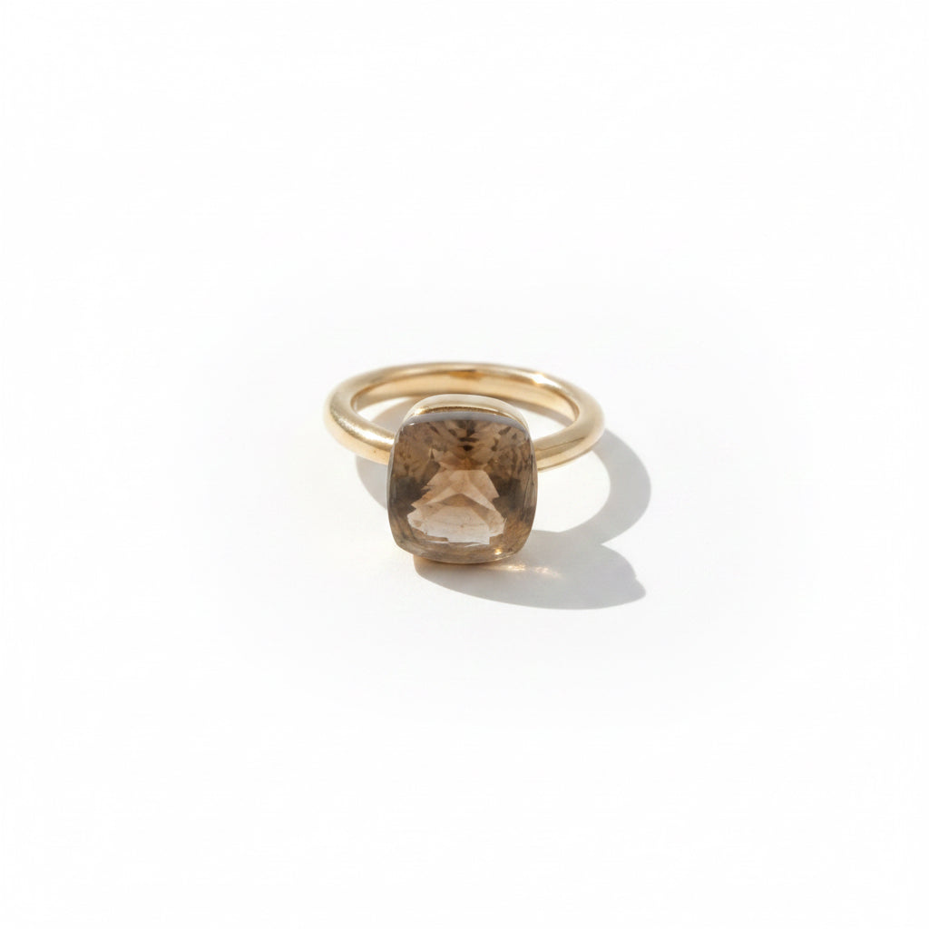 Bague Or Jaune - Quartz fumé facetté