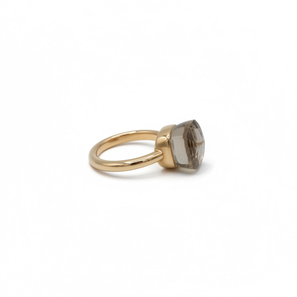 Bague Or Jaune - Quartz fumé facetté