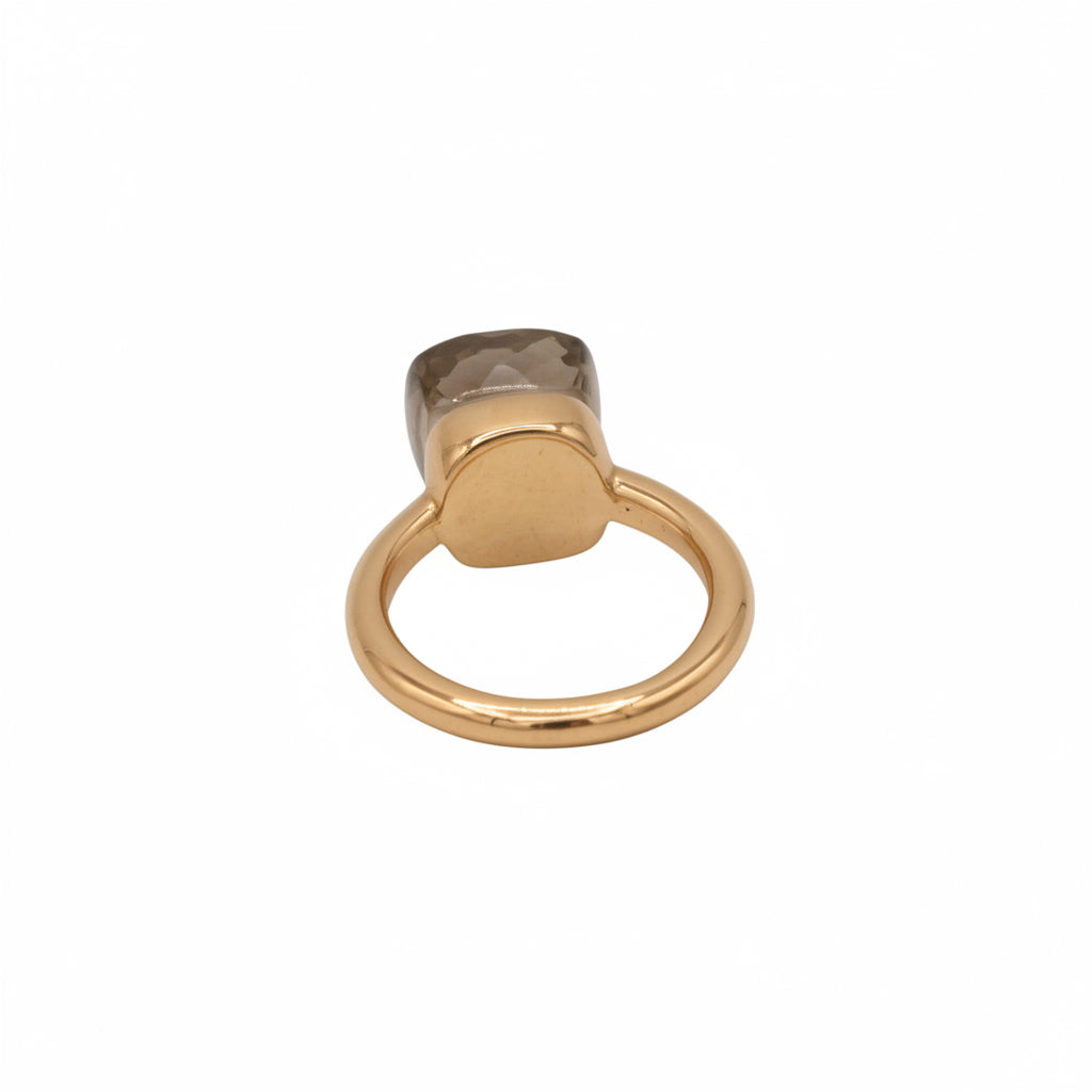 Bague Or Jaune - Quartz fumé facetté