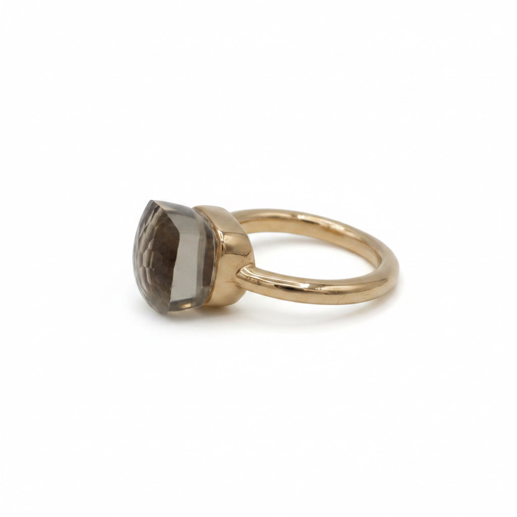 Bague Or Jaune - Quartz fumé facetté