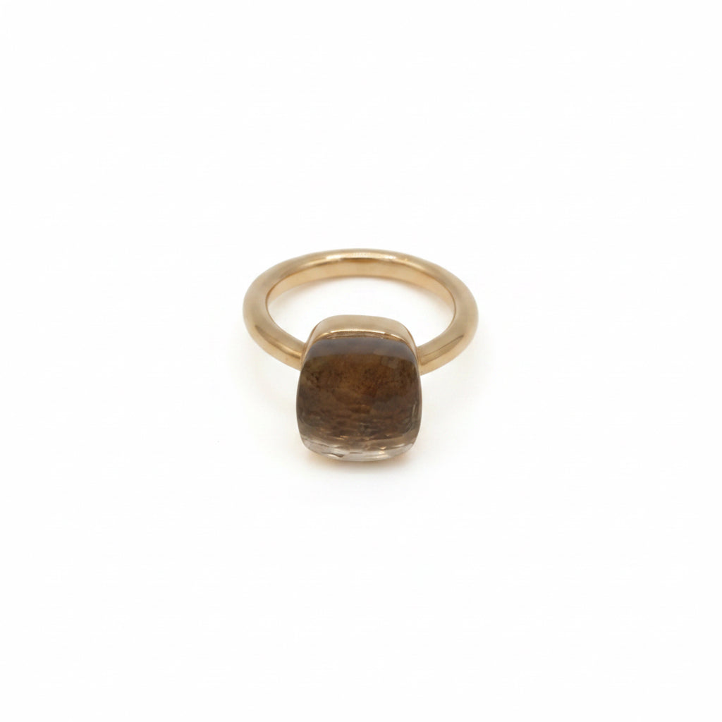 Bague Or Jaune - Quartz fumé facetté