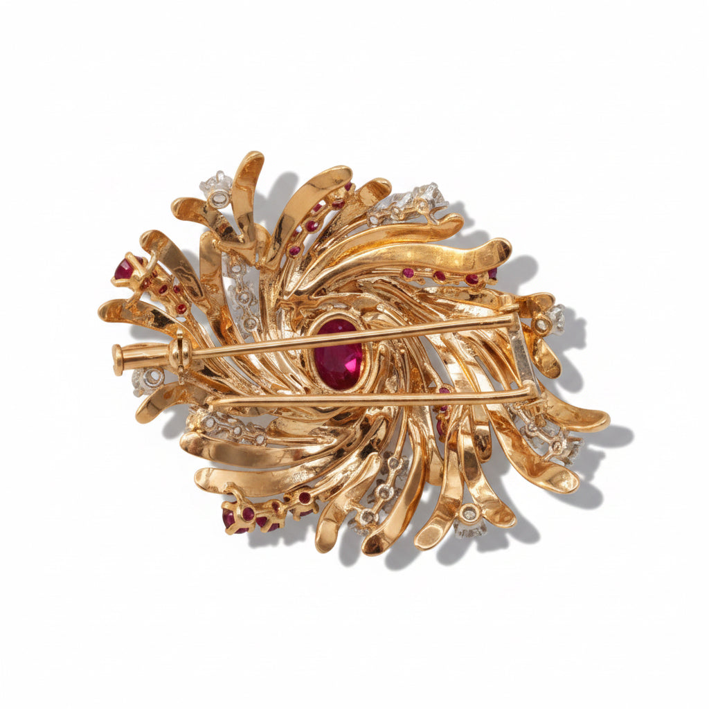 Broche Ancienne - Or rosé - Rubis et Diamants