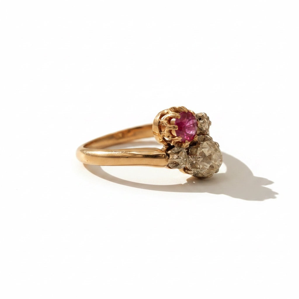 Bague Toi et Moi - Or rosé - Diamants et Rubis