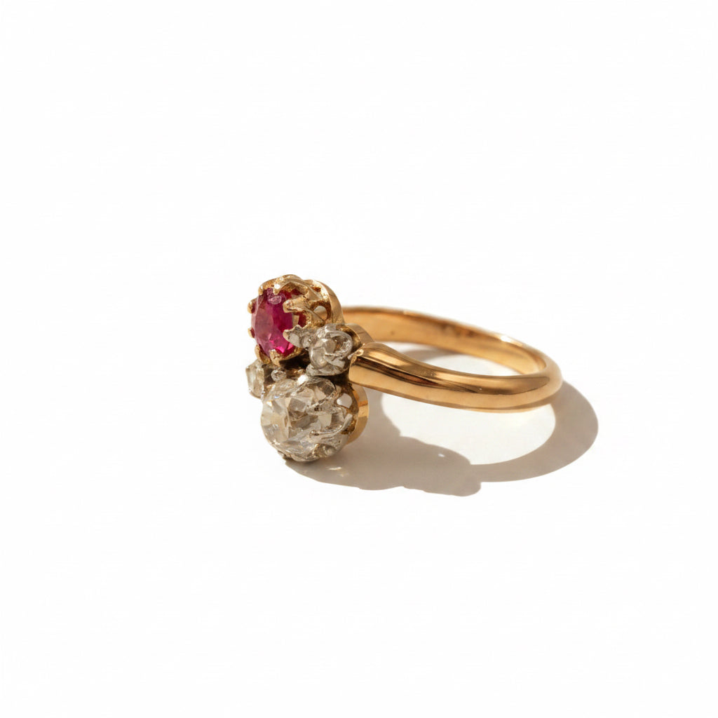 Bague Toi et Moi - Or rosé - Diamants et Rubis
