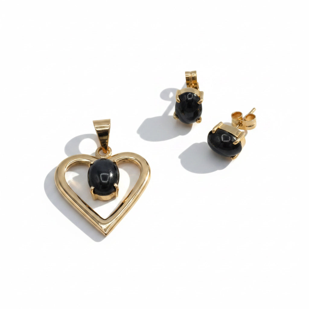 Boucles d’oreilles - Or Jaune - Saphir Cabochon étoilé