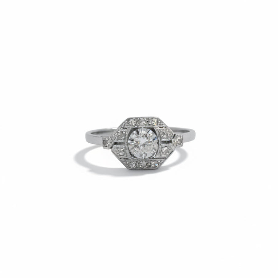 Art déco - Bague Or blanc et Diamants