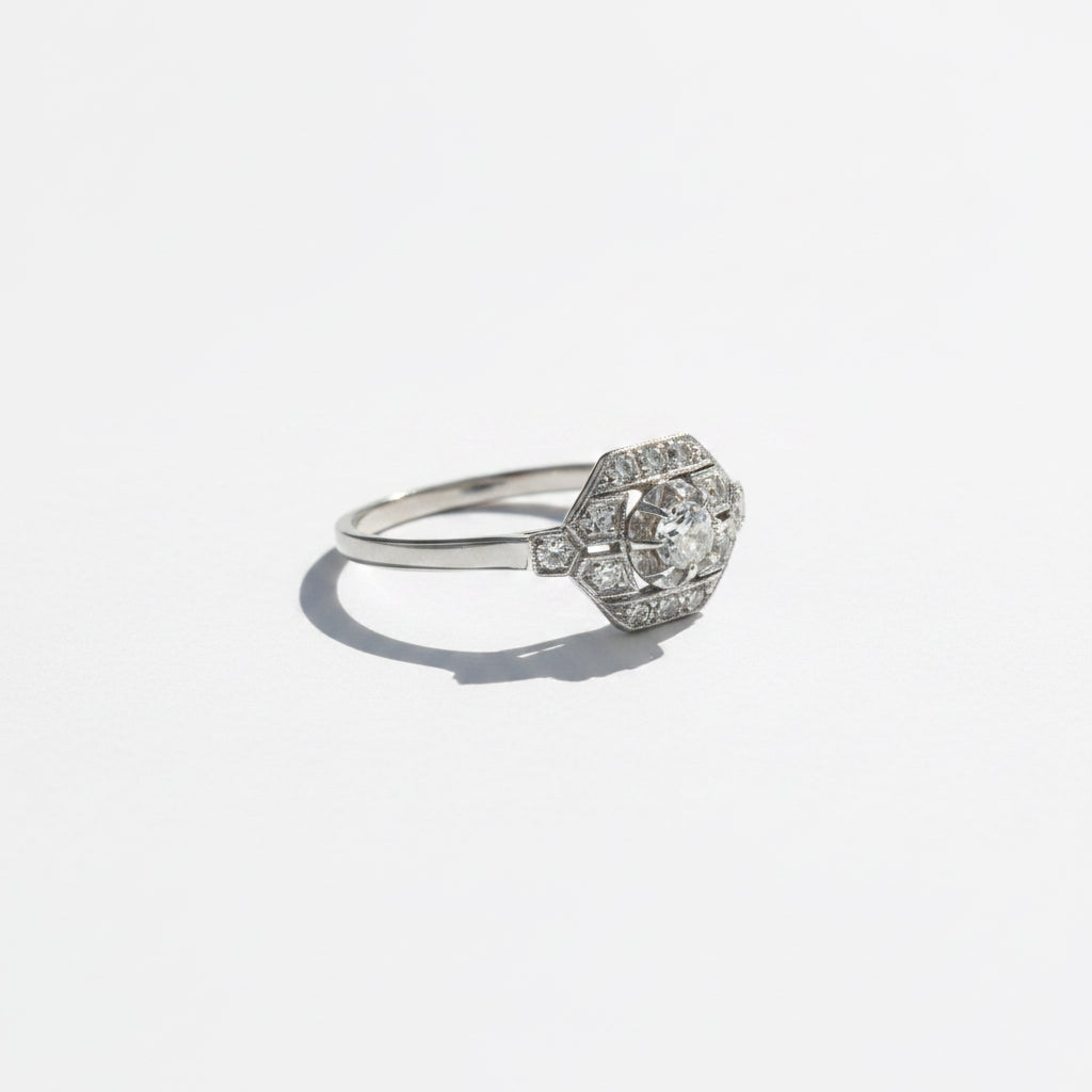 Art déco - Bague Or blanc et Diamants