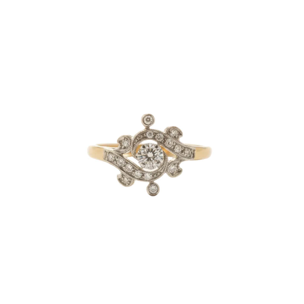 Art Nouveau - Bague deux ors et Diamants