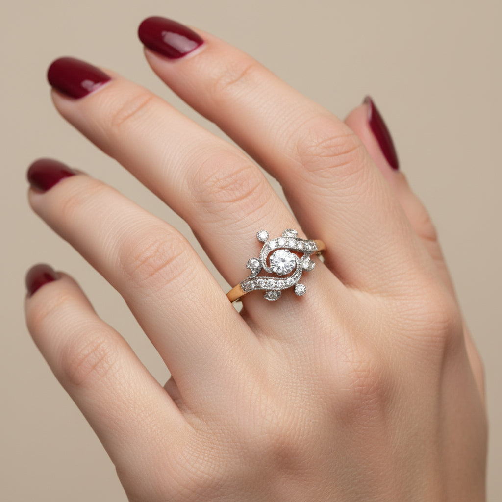 Art Nouveau - Bague deux ors et Diamants