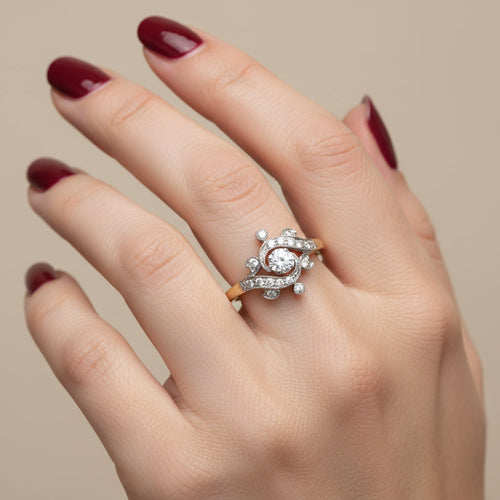 Art Nouveau - Bague deux ors et Diamants