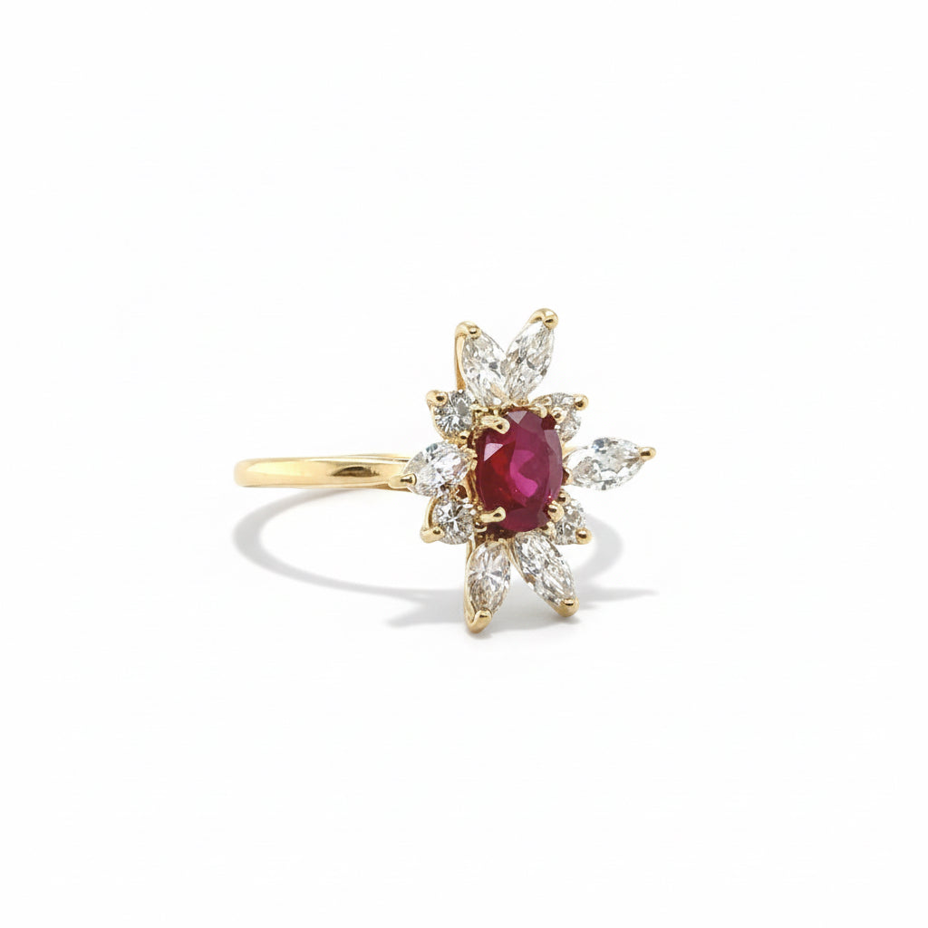 Bague Marguerite Or jaune - Rubis et Diamants