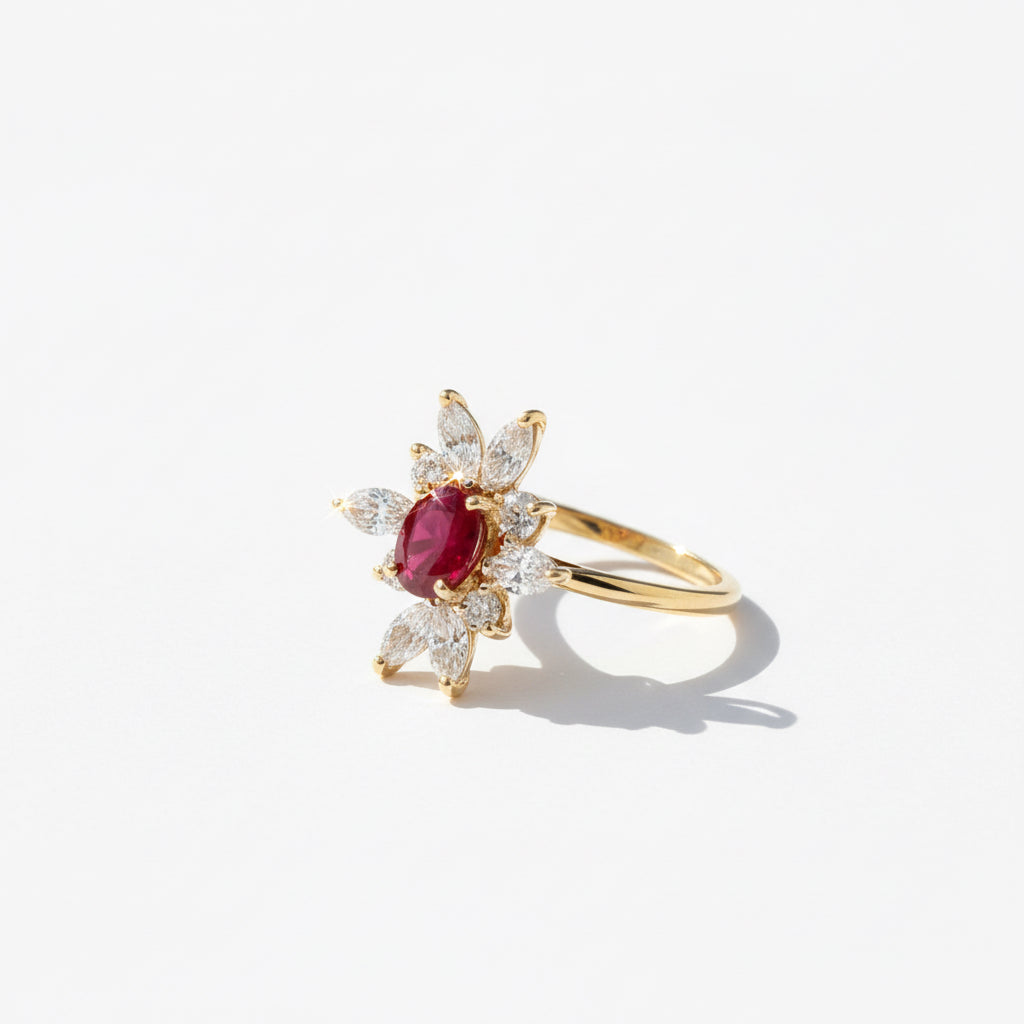 Bague Marguerite Or jaune - Rubis et Diamants